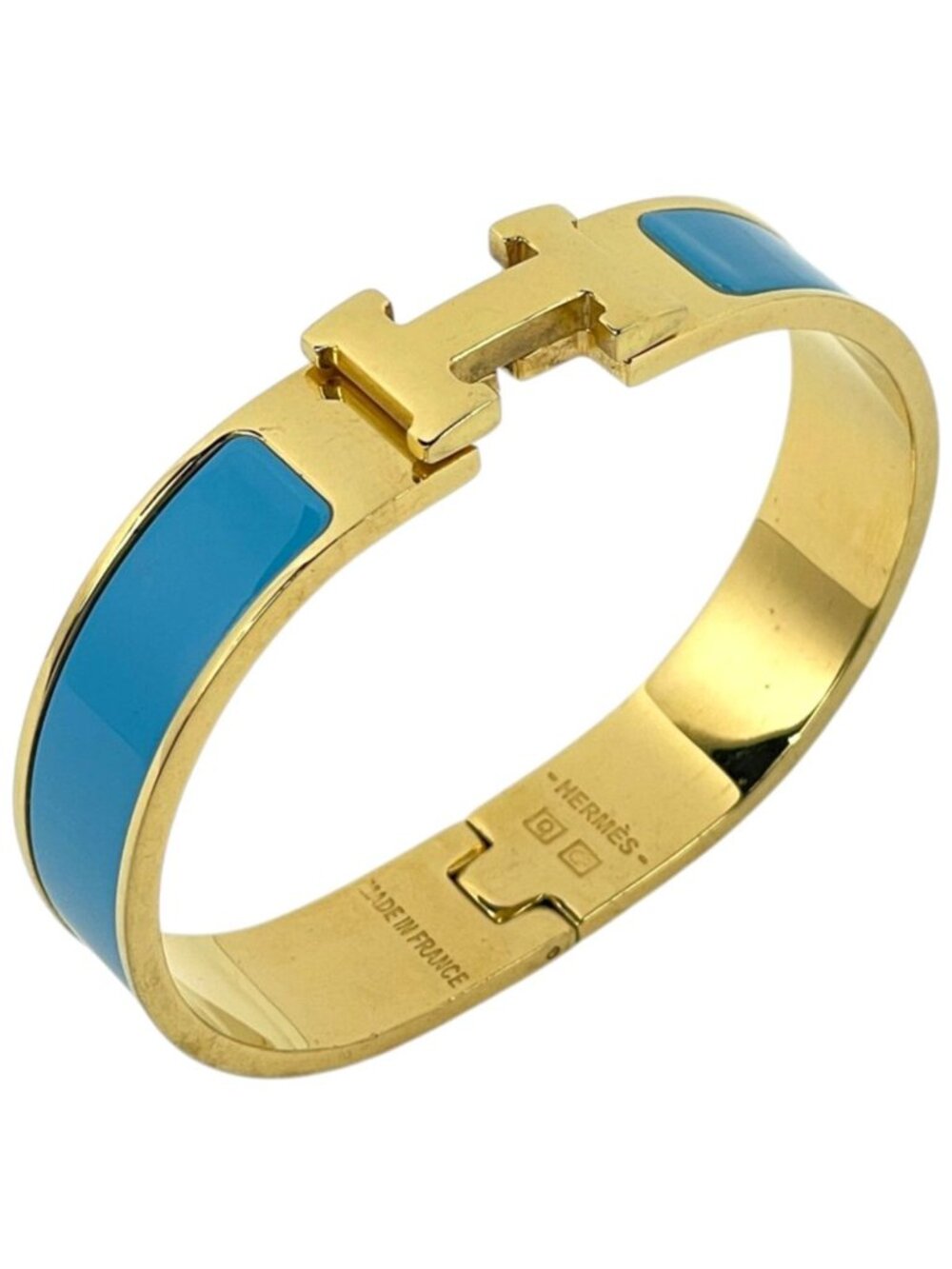 Hermes Clic H Bangle Enamel Bracelet Clac Gold Plated Blue